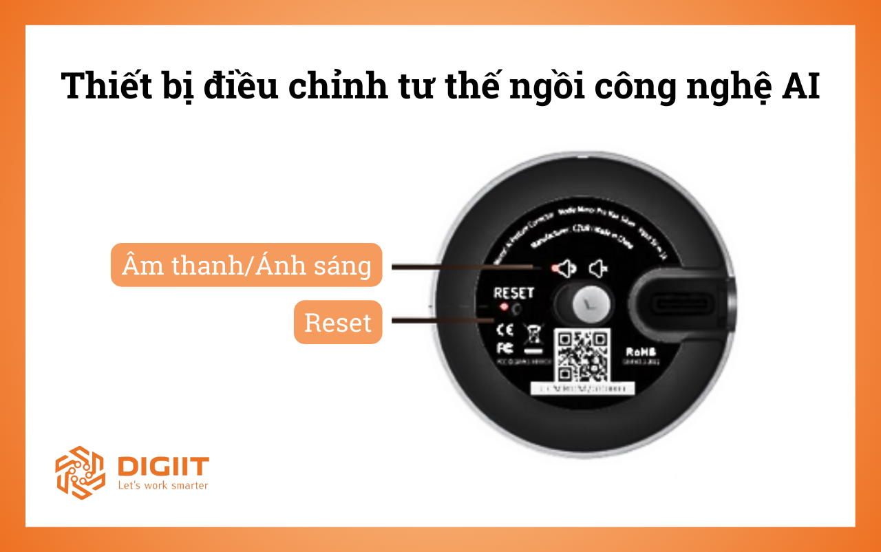 Nút bật tắt ánh sáng/âm thanh và nút Reset trên CZUR Mirror